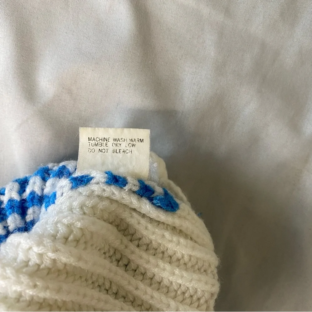 Vintage Kmart Children’s Winter Knit Ski Hat With Pom Blue‎ White 1980s